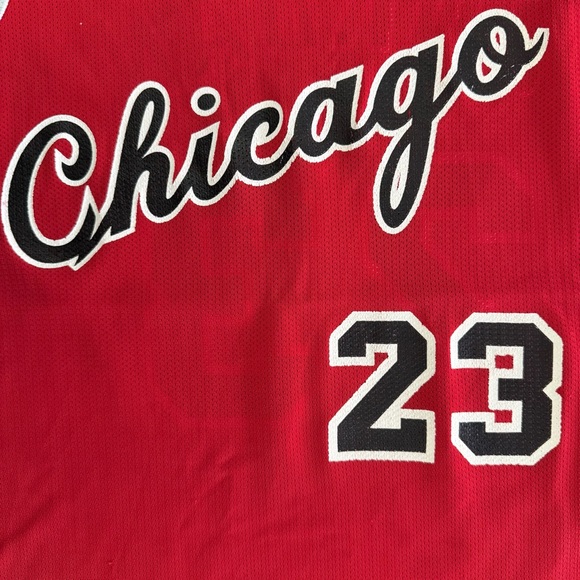 Champion Michael Jordan Chicago Bulls #23 Red Cursive Throwback Jersey Gold Logo - Picture 5 of 9